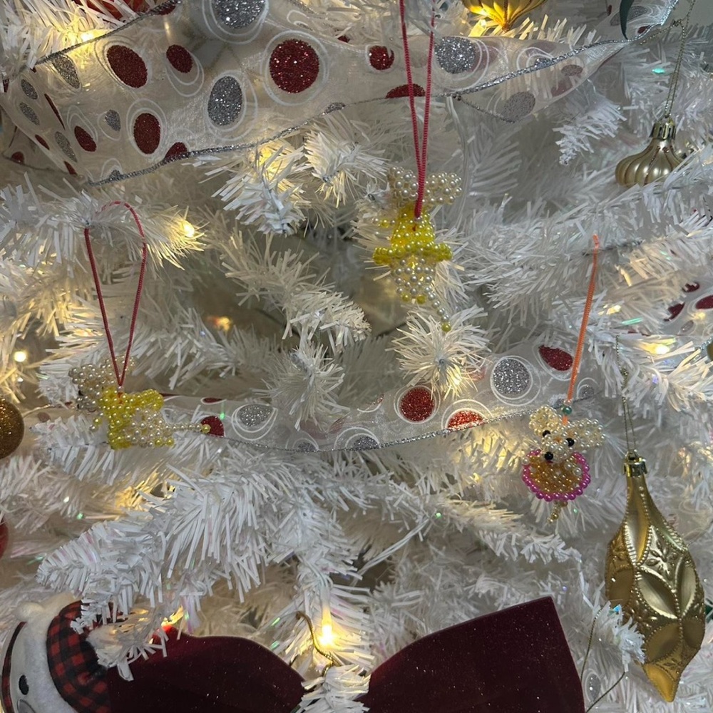 Handmade Beaded Yellow Ballerina Mouse Ornaments – 10-Piece Set